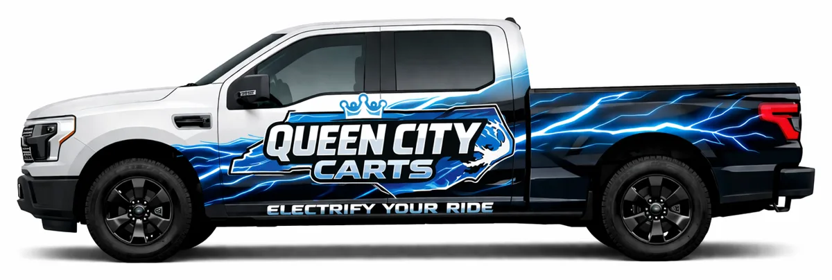 Queen City Carts delivery truck with lightning wrap